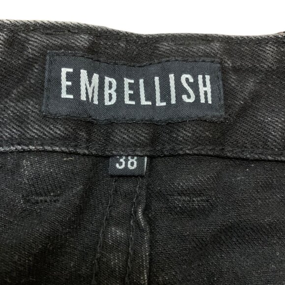 VTG Embellish Mens Jeans Black Distressed 38x33 Raw Hem Y2K Skater Streetwear - Picture 6 of 12